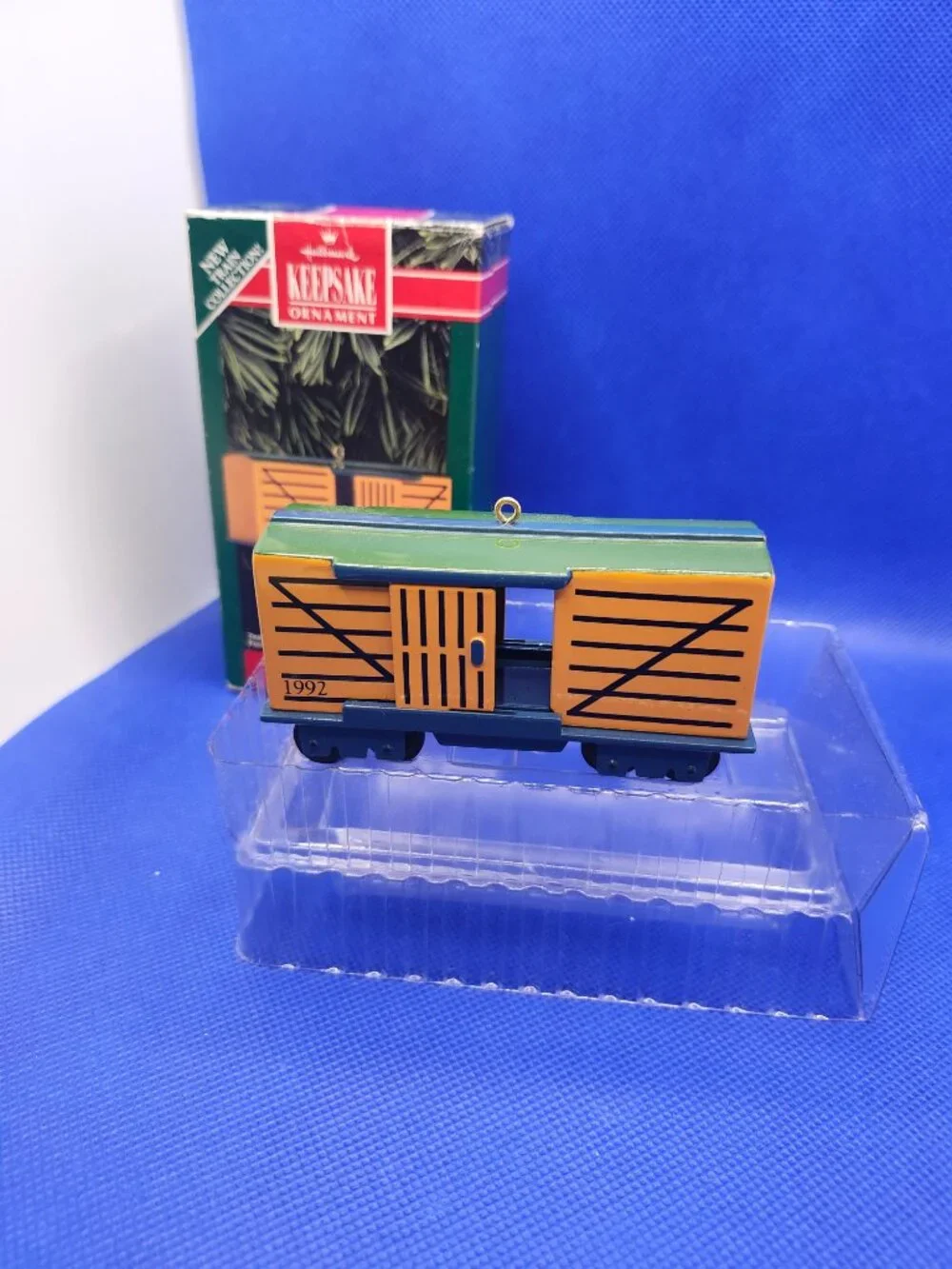 Vintage Hallmark Christmas Santa Ornaments features two Train Cars 1992 #3/#4